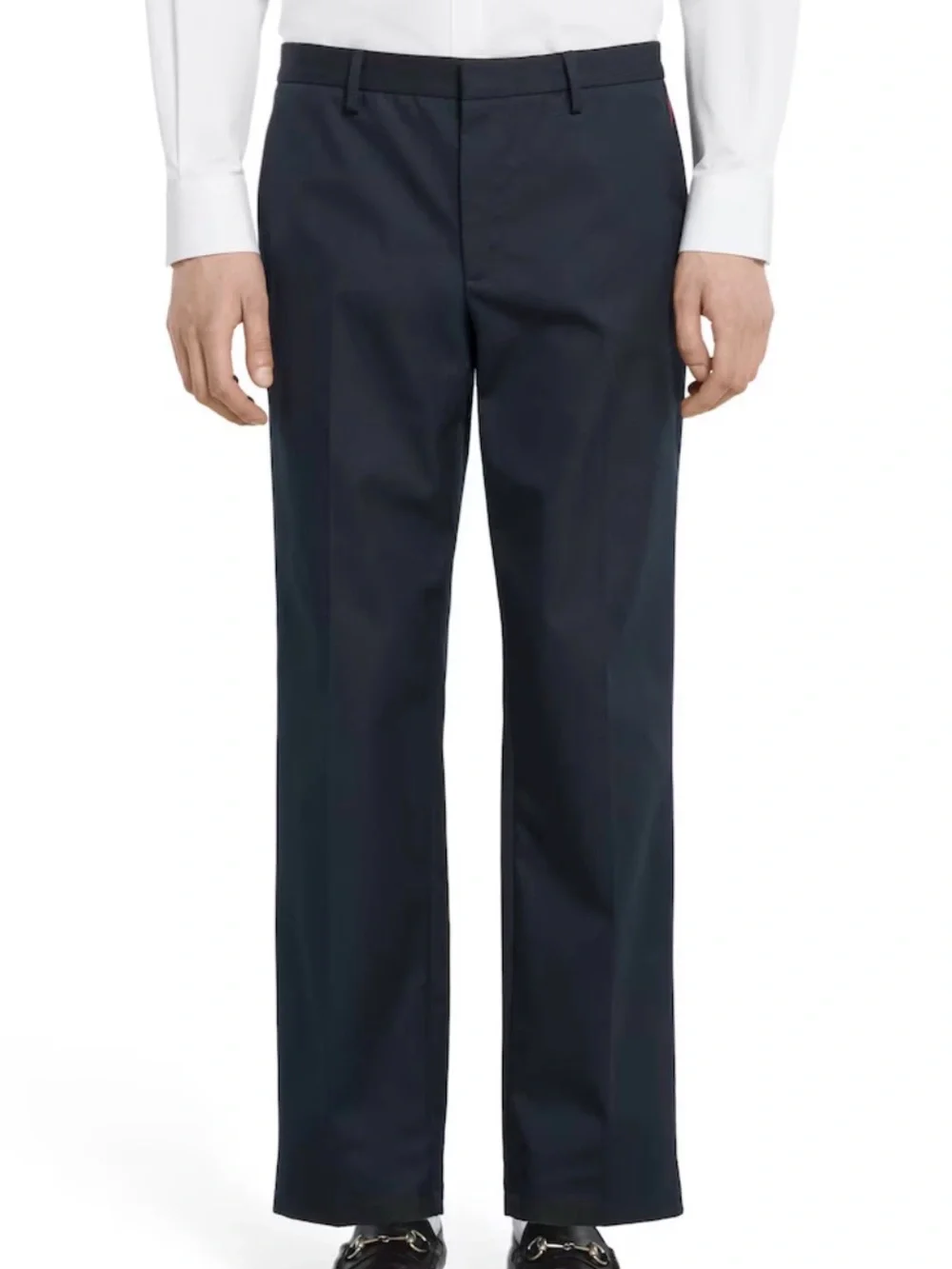 Gucci Men's Navy Dress Pants with Red and Green Trim